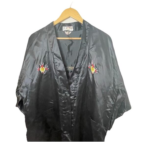 VTG MCM Asian Black Silk Embroidered Golden Chinese Dragon Robe Kimono Sz S/M/L - Picture 11 of 16